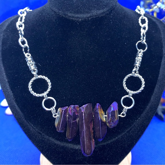 Purple & Gold Titanium Quartz Power Point Necklace 14” Clavicle Length, Handmade - Picture 10 of 11
